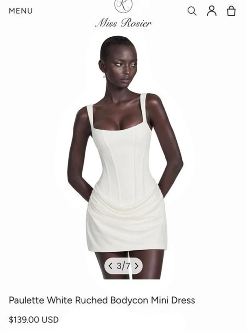 Miss Rosier Paulette White Ruched Bodycon Mini Dress Ruched Mini Dress White S